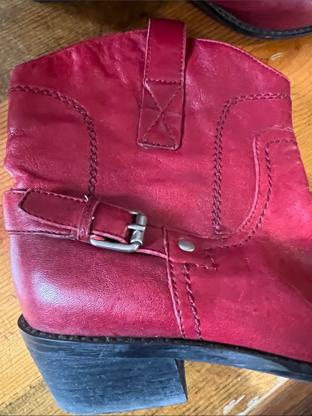 Franco Sarto Red Suede Western Booties with Buckle - Picture 2 of 7